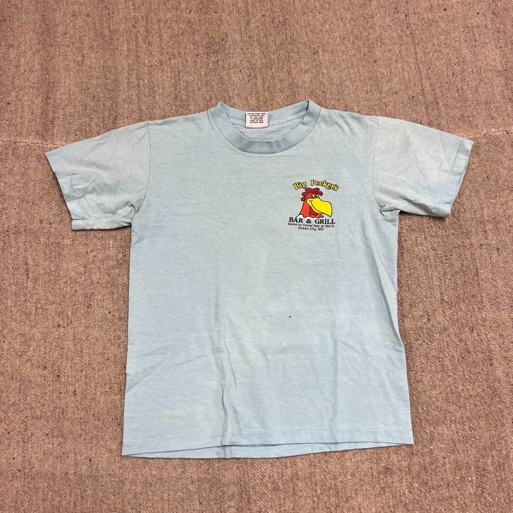 Vintage Big Pecker's Shirt Mens Small Blue 1980s Ocean City